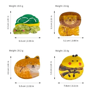 Cute animal acetate hair claw clips set including bee lion fox and turtle shapes with sizes