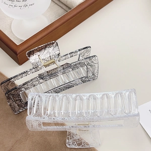 Lace patterned clear acrylic claw clips in black and white styles for hair styling