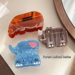 Funny Forest Animal Hair Claw Clips For Women Acetate Marble Texture Hippo Elephant Rhino Shark Hair Clips Hair Accessories Gift