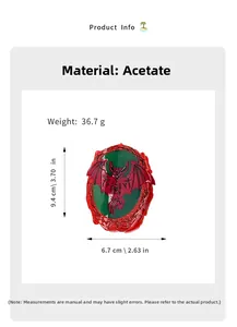 Detailed view of acetate bat hair claw clip with size dimensions and weight info