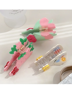 Détails de pinces à cheveux en acétate aux motifs de tulipes, cerisiers et fleurs variés