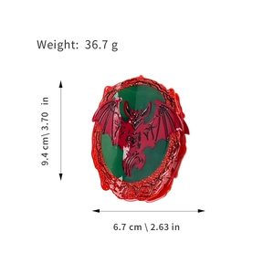 Gothic green bat hair claw clip with red relief design and tassels for women