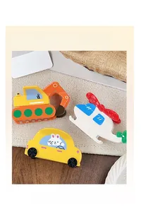 Detailed set of cartoon car, helicopter, and excavator hair claw clips for women and kids