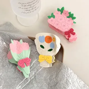 Pince à Cheveux Fleur Tulipe en Acétate Doux pour Femmes Accessoire de Cheveux Floral Élégant Grande Pince Requin