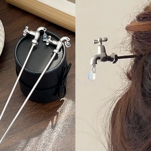 Creative Faucet Shaped Hair Stick Alloy Silver Hairpin With Blue Water Drop Pendant For Women New Chinese Style Jewelry