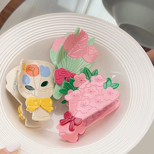 Pinces à cheveux en acétate avec motifs de bouquets de tulipes colorées pour femmes