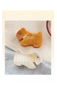 Détails de pinces à cheveux en forme de chiot mignon en ambre et rayures blanc crème