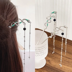 Vintage Alloy Snake Shaped Tassel Hair Stick New Chinese Style Rhinestone Hairpin Elegant Women Hair Accessories Jewelry