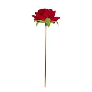 Elegant red rose hair pin with rhinestones and gold metal stem for women's buns