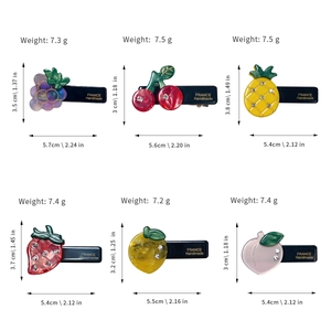 Cute acetate fruit hair claw clips set with rhinestone cherry and pineapple patterns