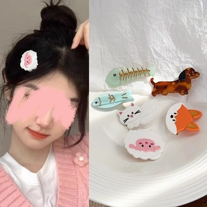 Cute Cartoon Animal Dachshund Cat Fox Fishbone Acetate Hair Clips For Women Sweet Fashion Hair Accessories Side Clip