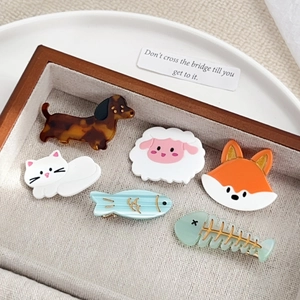 Cute cartoon acetate animal hair clips featuring dachshund, sheep, cat and fox shapes