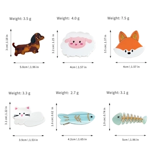 Cute cartoon dachshund and animal acetate hair clips in a six-piece collection