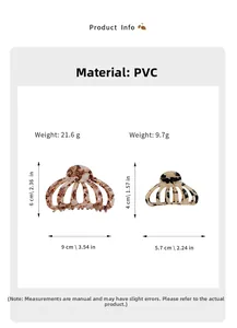 Comparaison détaillée de la taille et du poids des pinces à cheveux en PVC en deux tailles