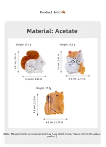 Details zu Acetat-Haarklammern in Eichhörnchen-, Katzen- und Wasserschwein-Form mit Maßen