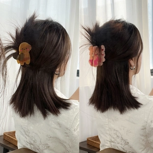 Pinces à cheveux mignonnes en acétate avec motifs chiot marron et fleurs roses