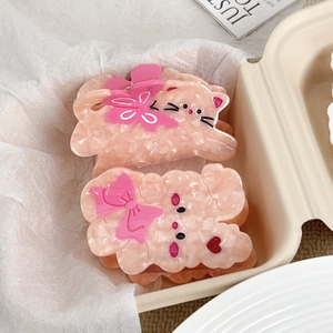Lot de pinces à cheveux en acétate rose avec motifs de chat et caniche mignons