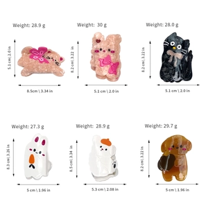 Lot de six pinces à cheveux en acétate aux motifs de dessins animés de chats et lapins