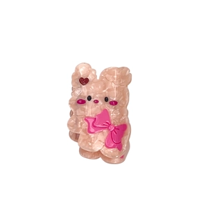 Pince à cheveux lapin mignon en acétate rose avec nœud et motif marbré