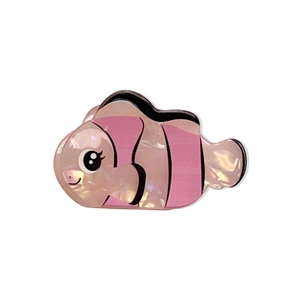 Süße Haarklammer aus rosa Acetat in Fischform mit Perlmuttglanz und Cartoon-Muster