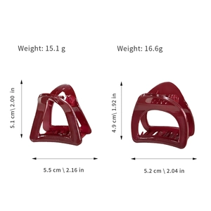 Pinces à cheveux rouge foncé triangulaires et semi-circulaires avec dimensions