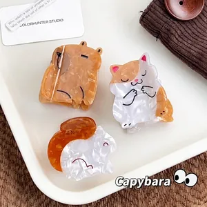 Süße Tier Acetat Haarklammern Katze Eichhörnchen Wasserschwein Muster Handgefertigte Dekorative Haarklammern Damen Haarschmuck