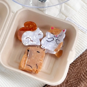 Süßes Haarklammern-Set aus Acetat mit Motiven von Katze Eichhörnchen und Wasserschwein