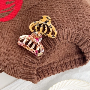Pinces à cheveux élégantes en écaille d'ambre et fleurs sur un pull marron