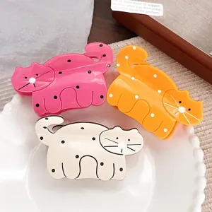 Pince à Cheveux Crabe en Acétate Forme de Chat Mignon pour Femme Motif à Pois Poli Accessoire Cheveux Mode Doux