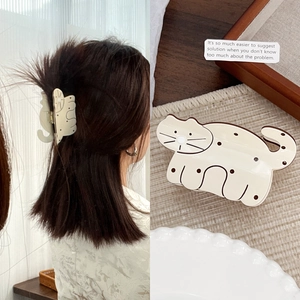 Pince à cheveux chat mignonne en acétate crème à pois marrons pour coiffure élégante