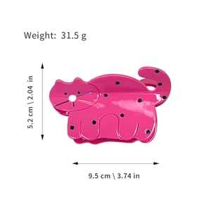 Pince à cheveux chat rose mignon en acétate avec pois noirs longueur 9,5 cm