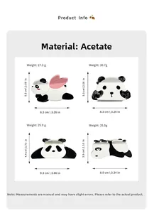 Guida alle taglie delle mollette panda in acetato con peso e dimensioni in cm e pollici