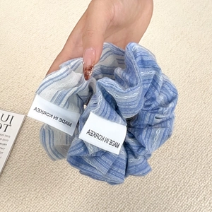 French blue and white striped scrunchie with lace trim and Korea label