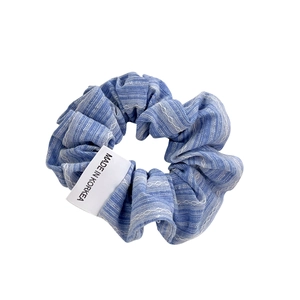 French style sea salt blue striped scrunchie hair accessory with Made in Korea tag