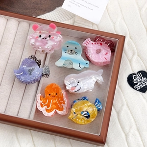 Pinces à Cheveux en Acétate Poisson Océan Dessin Animé Poulpe Phoque Baleine Forme de Poisson Tropical Strass Femme Accessoires