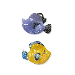 Pinces à cheveux en acétate en forme de poisson, marbre violet et motifs jaunes