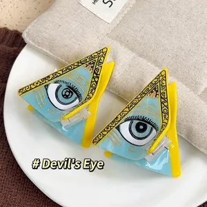 Pince À Cheveux Mauvais Œil En Acétate Fait À La Main Grande Griffe Triangulaire Bleu Jaune Motif Géométrique Accessoires Cheveux Pour Femmes