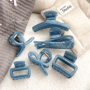 Korean Style Fog Blue Red Polka Dot Hair Claw Clip Square Crescent Shape Large Plastic Shark Clip Hair Accessory For Women