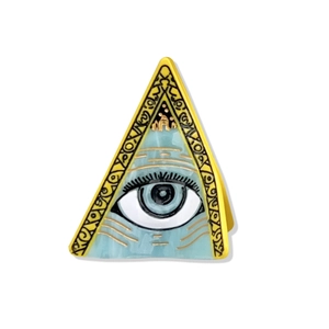 Broche triangle Oeil de la Providence avec bordure jaune et finition émail bleu