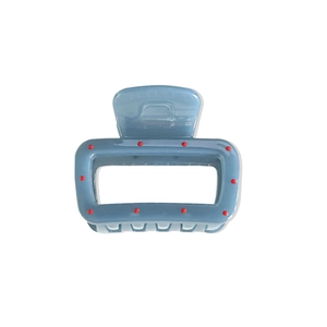 Elegant rectangle matte blue hair claw clip with red polka dots on white background
