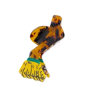 Creative broom-shaped acetate hair claw clip for women in yellow and green tones