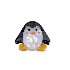 Cute penguin cellulose acetate hair claw clip with pearlescent white texture on white background