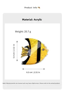 Dimensions détaillées de la pince à cheveux poisson en acrylique avec perle