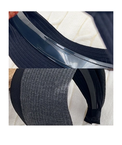 Detail showing the non-slip teeth and ribbed knit fabric of the wide headband