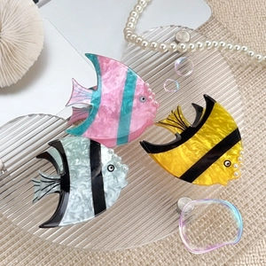 Pinces À Cheveux Poisson Tropical Acétate De Cellulose Texture Marbre Poisson Ange Shark Clip Avec Künstliche Perle Pour Femmes