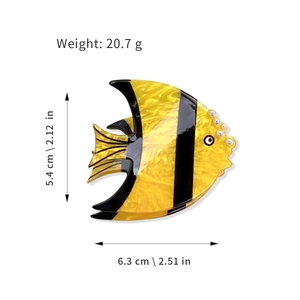 Pince à cheveux créative en forme de poisson discus jaune avec rayures noires
