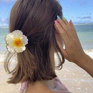 Summer frangipani flower hair claw with pearl luster finish for beach vacations