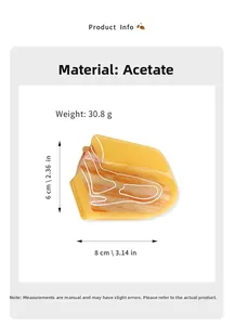 Detail view of amber acetate hair claw clip with size dimensions and product weight data