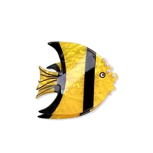 Pince à cheveux poisson tropical en acrylique avec rayures noires et perles