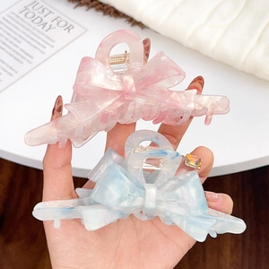Pinces à cheveux nœud élégantes en acétate marbré rose et bleu pour femmes